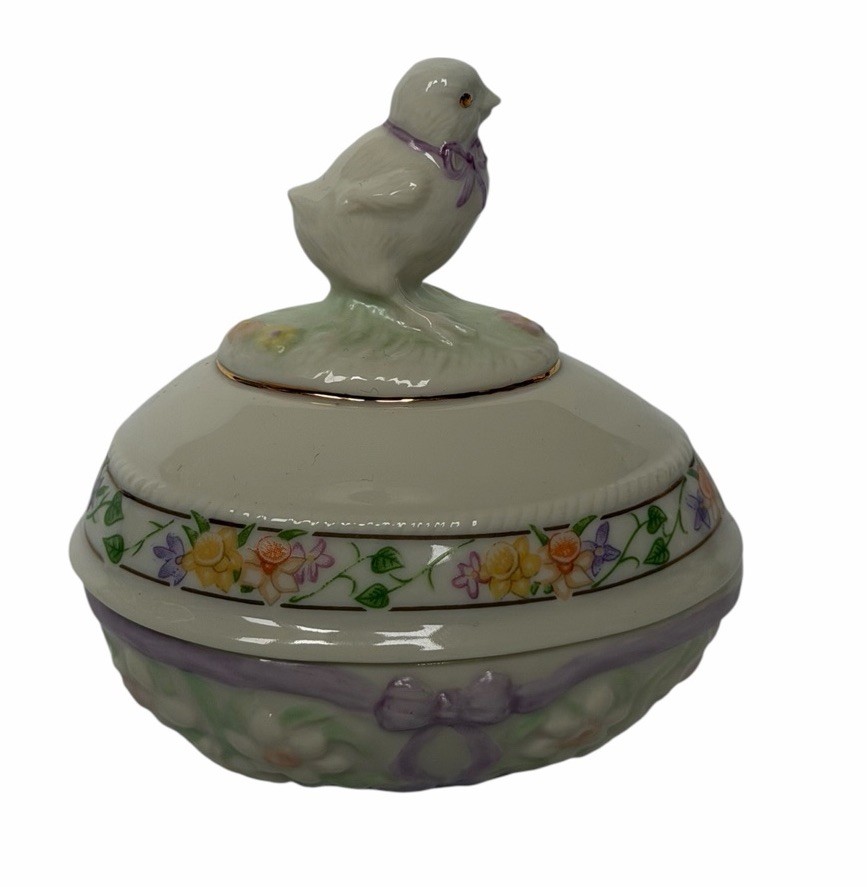 Lenox Limited Edition Porcelain Egg Shaped Trinket Box Easter Chick 1999