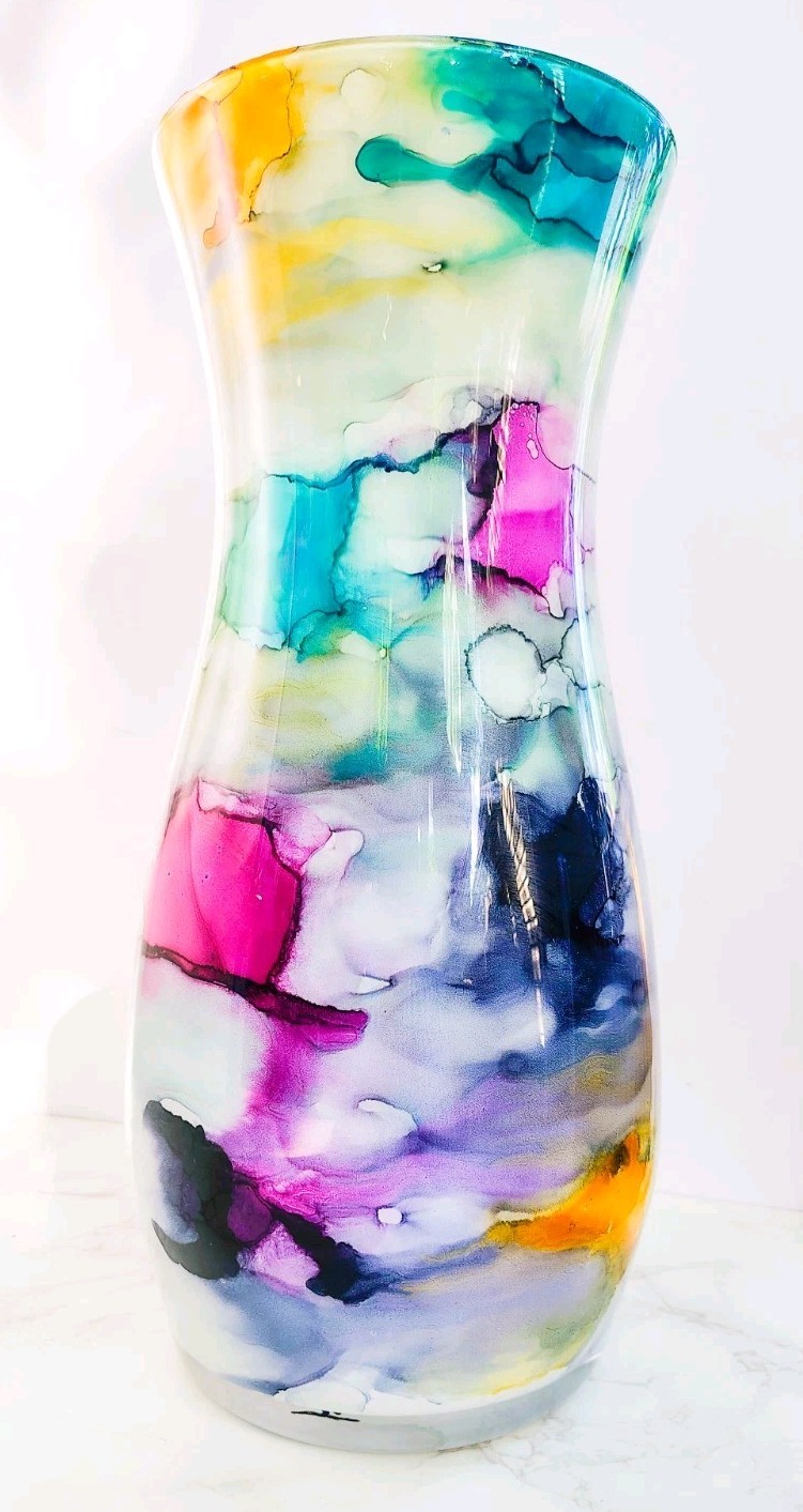 Murano Style Franco Italy Hand Blown Art Glass Vase Multicolor Abstract 14.5”