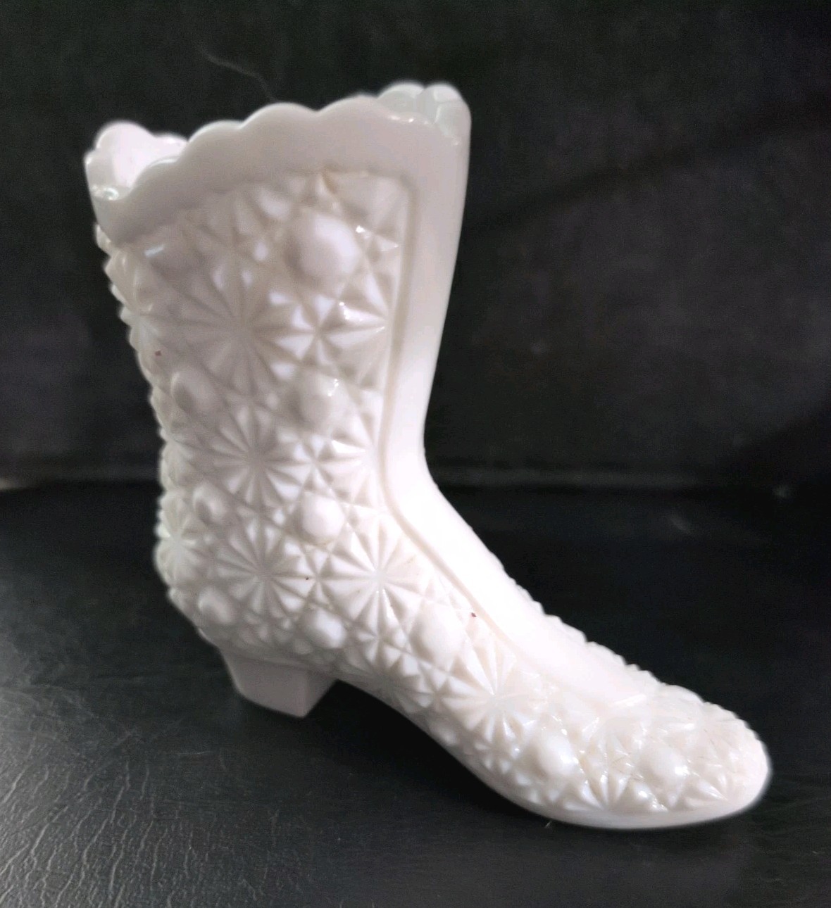 Lot of 2 Vintage Fenton White Milk Glass Daisy & Button Shoe and Boot Figures