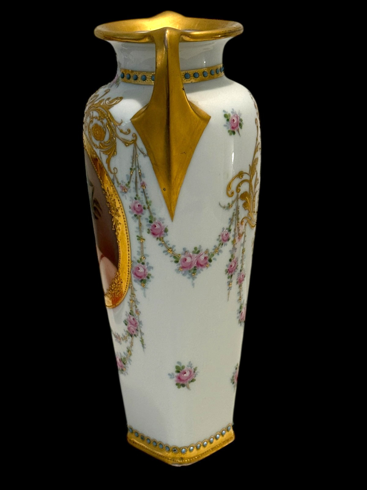 Antique Royal Vienna Hand Painted Wagner Jeweled Porcelain Daphne Portrait Vase