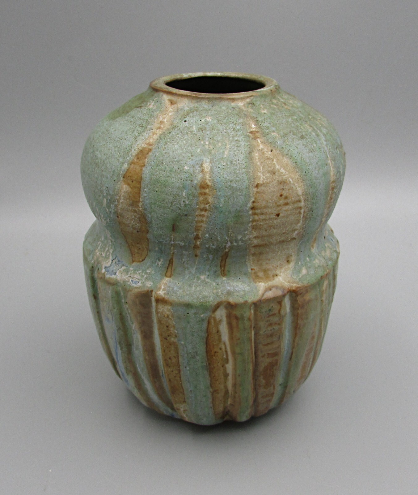 Small Abstract Pot w/ Small Mouth -2 Body Sections: Rotund Top/Vertical Gouges