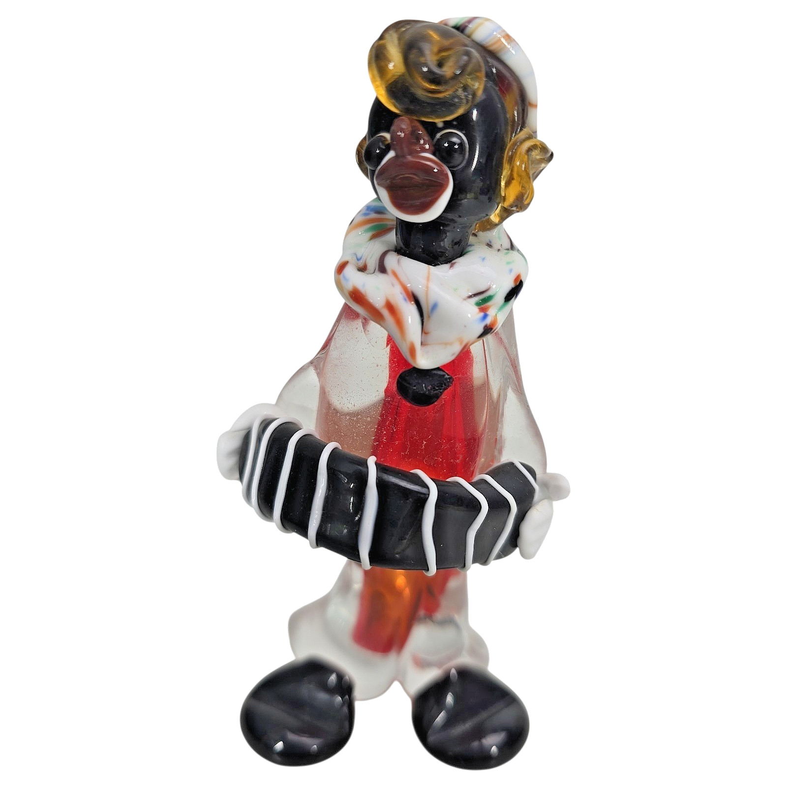 Venetian African Black Clown Figure Art Glass Hand Blown Venice Circus Band Vtg