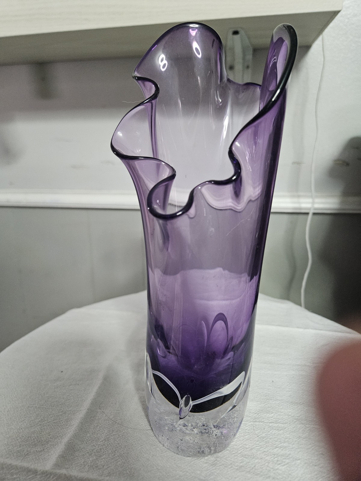 OOAK Polish Hand Blown Free Form Purple Art Glass Vase Signed Adam Jablonski NIB