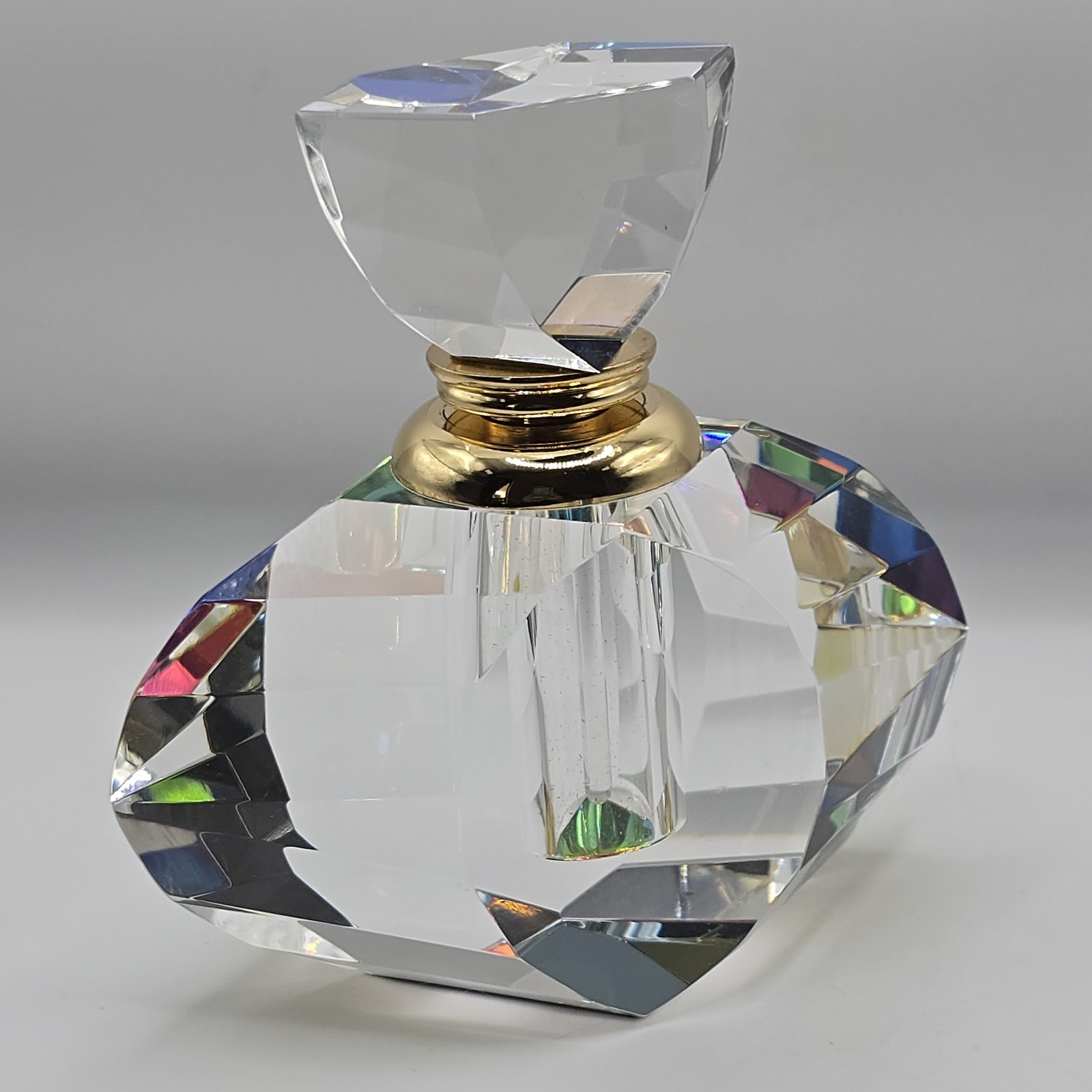 Vintage Crystal Faceted Perfume Bottle Multicolour Rainbow Iridescent Glass Daub