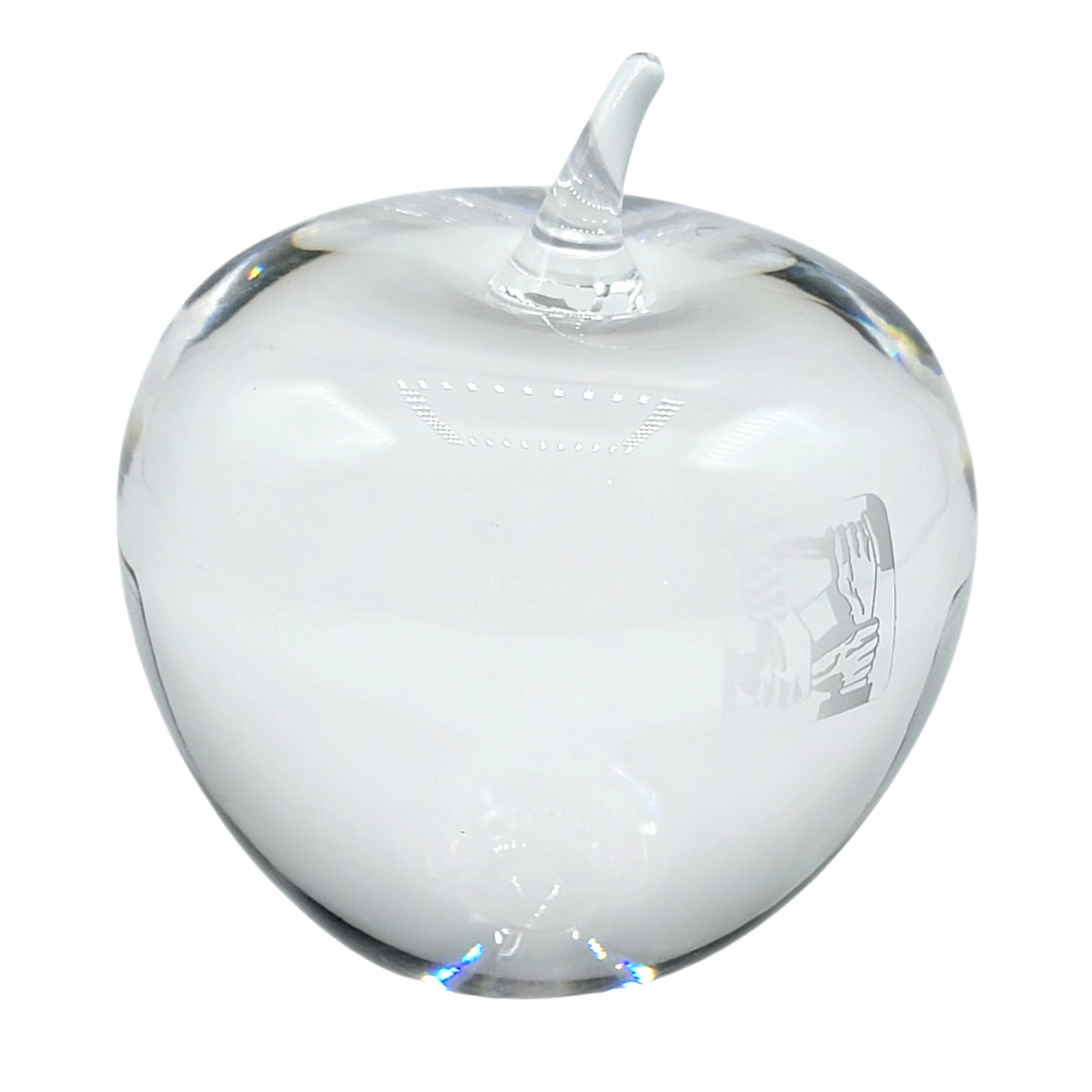 Tiffany & Co Crystal Apple Paperweight 3″ Unity Hands Etched Signed