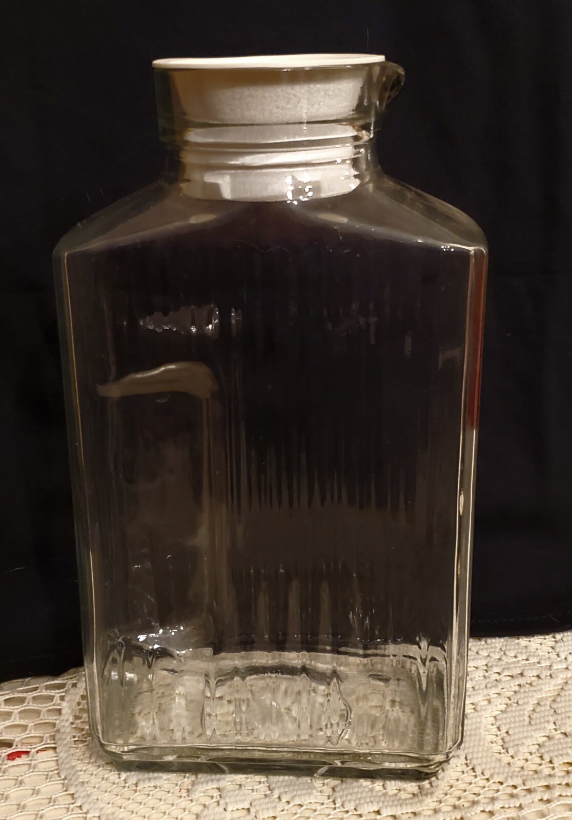 Anchor Hocking Refrigerator Bottle Glass Juice Ribbed Jug Pitcher 2 Qt Vintage