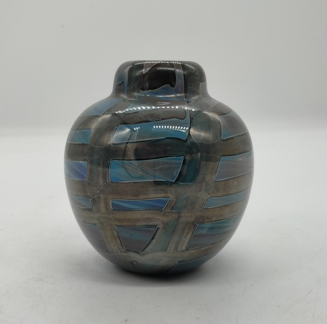 Vintage J Byron Signed Hand Blown Art Glass Vase Black Glass Dated 1977