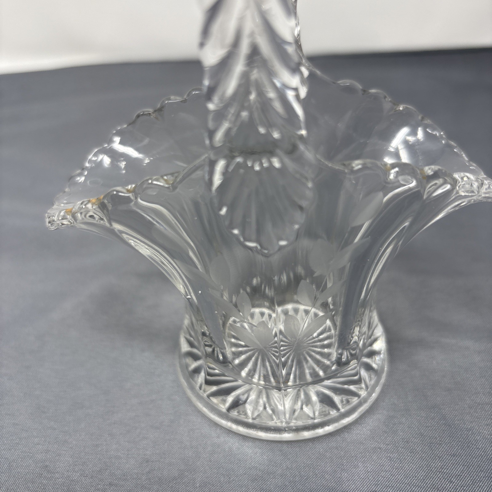 Vintage Pressed Glass Basket Handle Candy Dish Scalloped