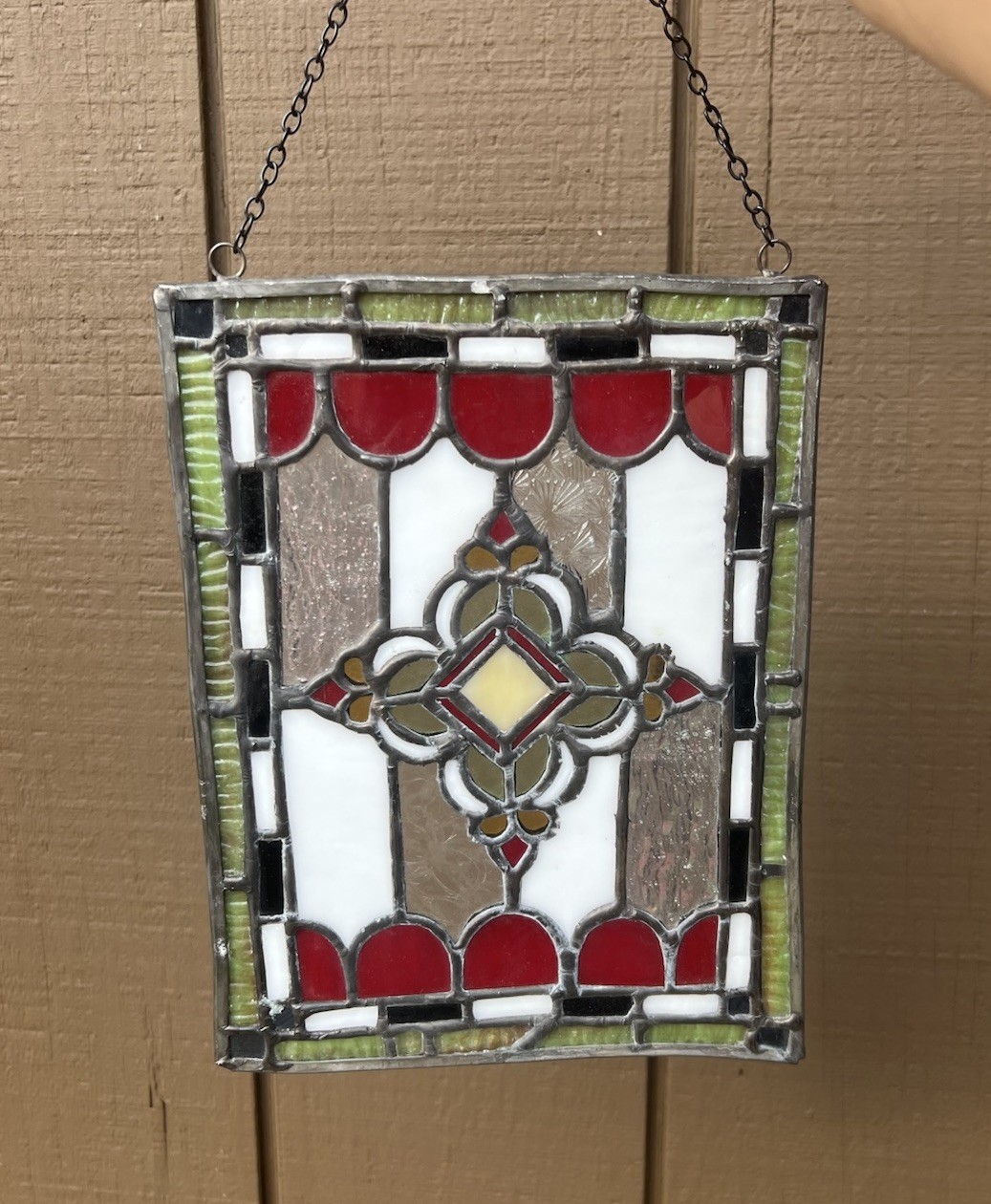 Handmade Leaded Stained Glass Window Panel Suncatcher Iridescent 9.5 x 7.25” VTG