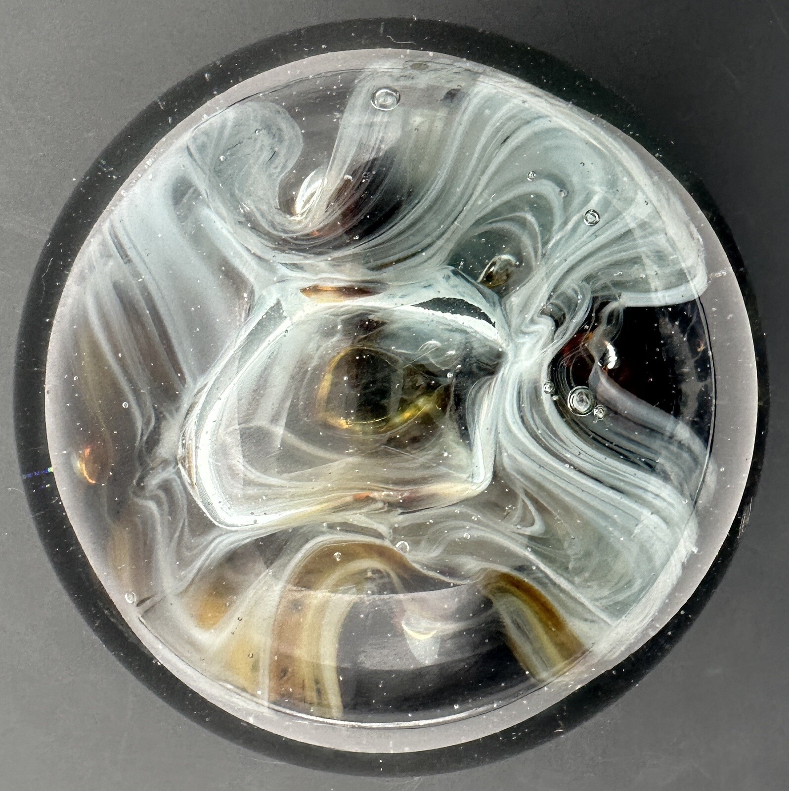 Art Glass Paperweight Abstract Flower Bubble Multicolor Brown