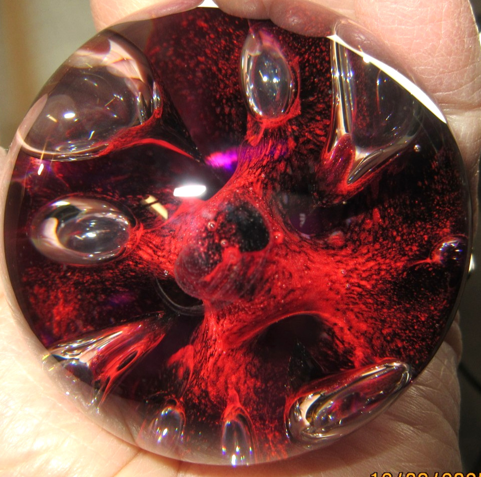 CAITHNESS GLASS”MINITURE MOONFLOWER” ART GLASS PAPERWEIGHT MADE IN SCOTLAND