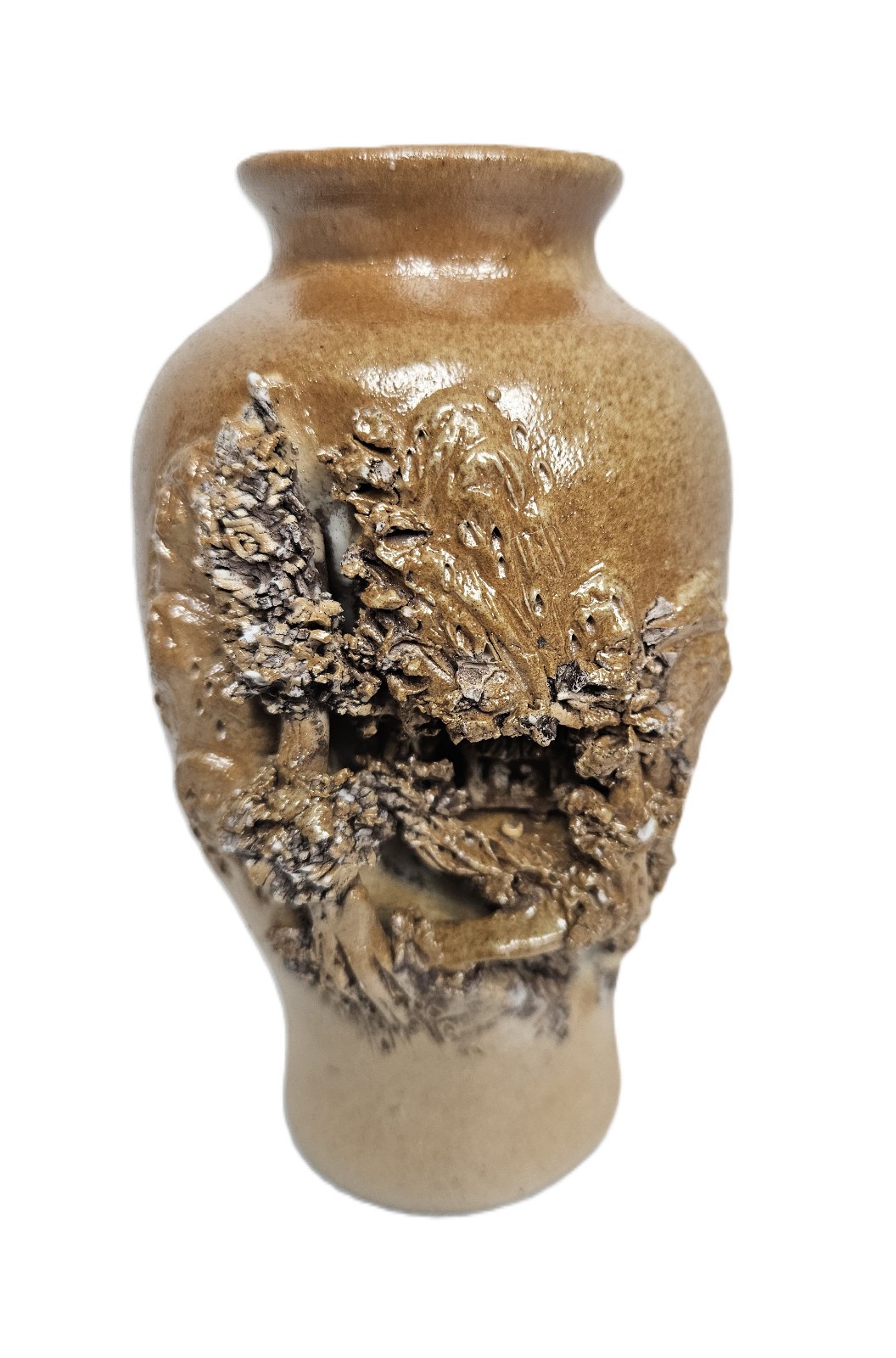Vintage Japanese Banko Ware Vase – Hand-Carved 3D Glazed 5 3/4″