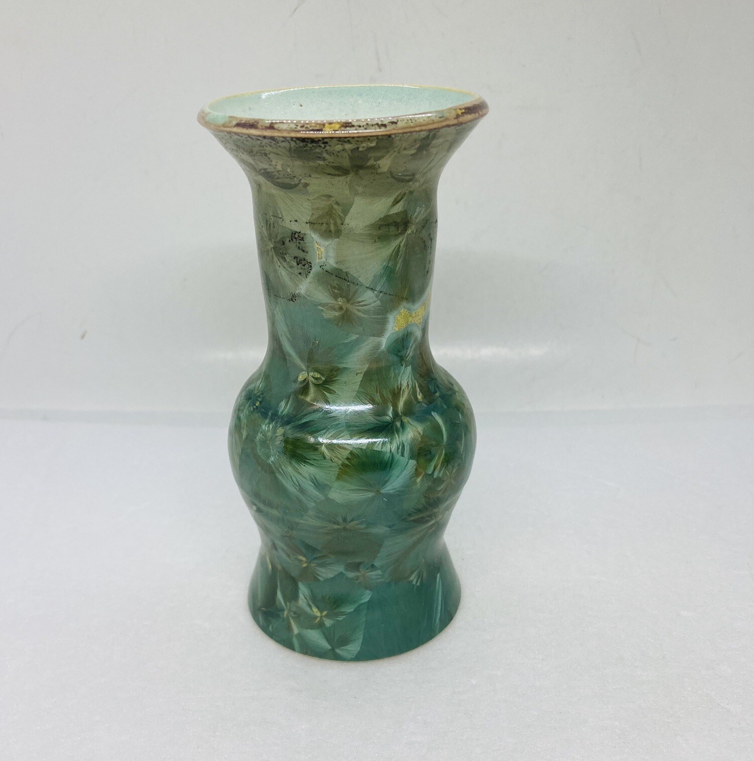 Rare Ernest Light Crystalline Porcelain Vase Green Starburst Glazed Effect 36