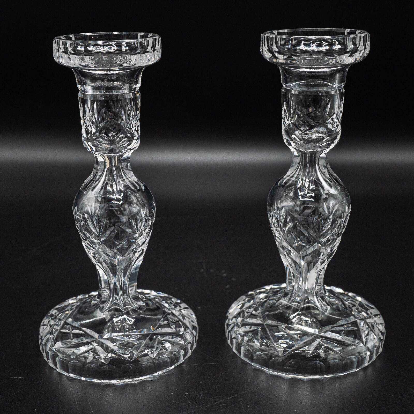 READ Waterford Crystal Candlestick Holder 7 3/8″ Pair Vintage -FREE USA SHIPPING