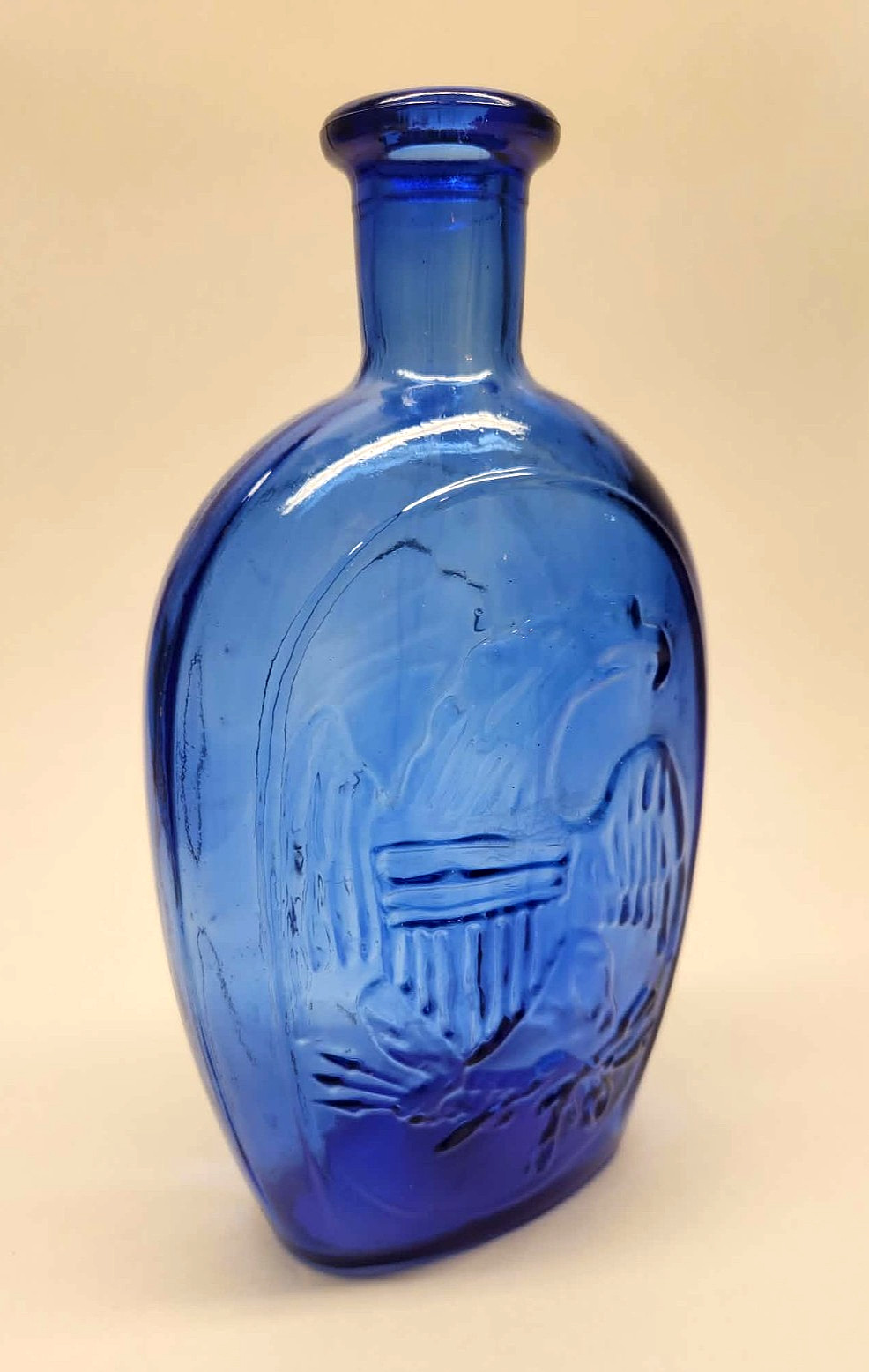 Vintage Cobalt Blue Lady Liberty And American Eagle Flask/Bottle/Glass Vase