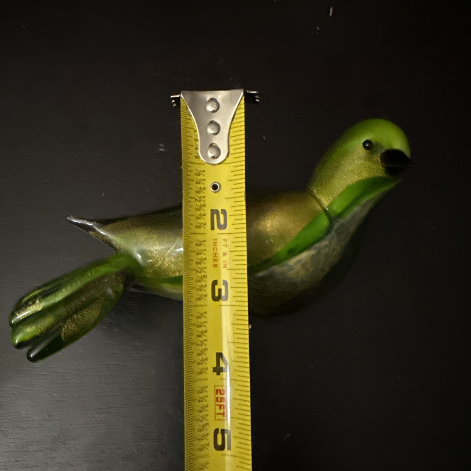 Vintage Mint Murano Italian Art Glass Bird Green Infused Gold Dust Chipped