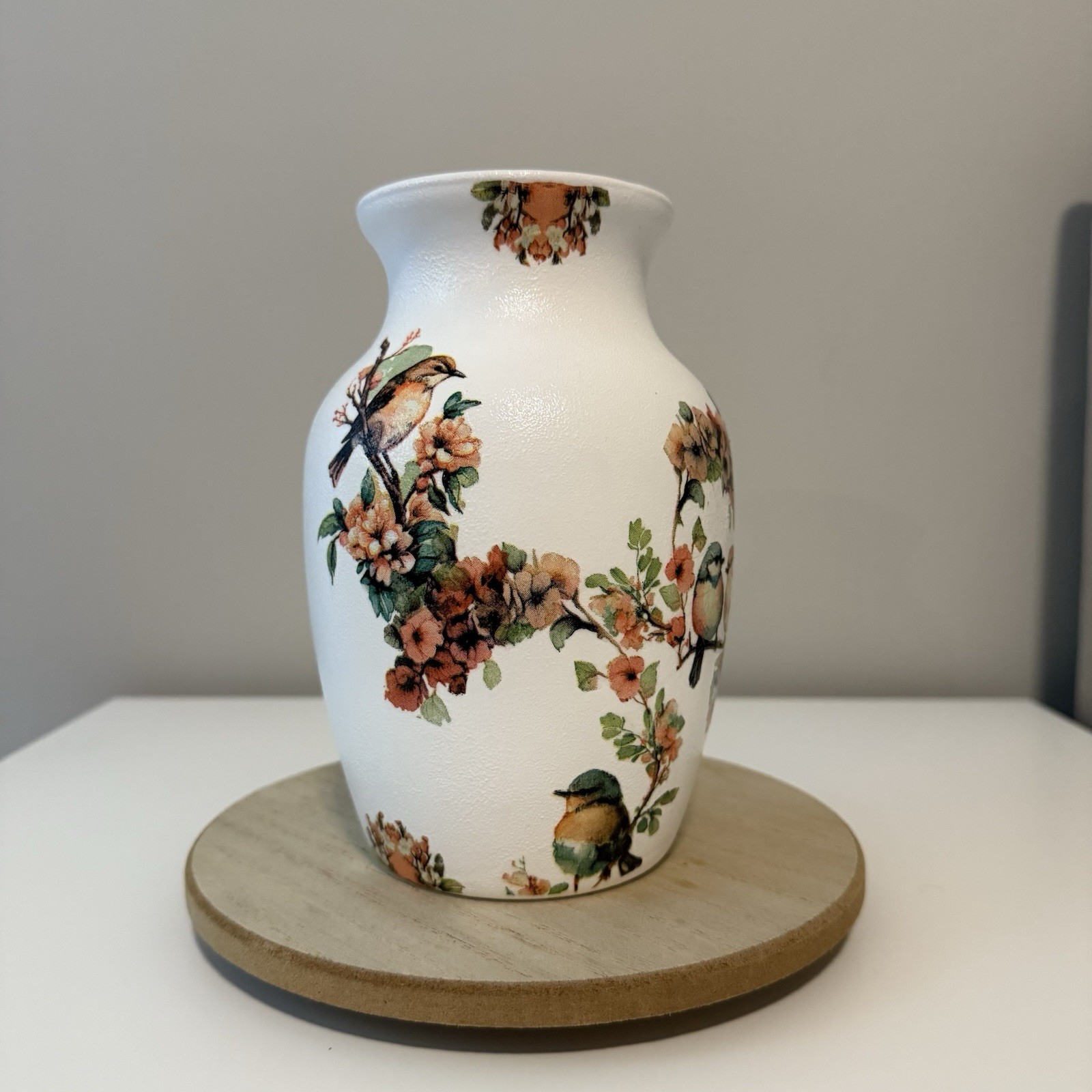 Handmade Vase with Two Birds & Blossoms–Romantic Nature Décor Gift, Unique Gift