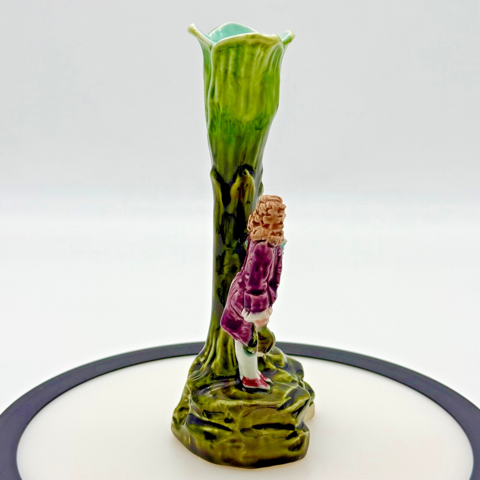 Antique French Majolica Bud Vase Figural Pottery Spill Vase Read