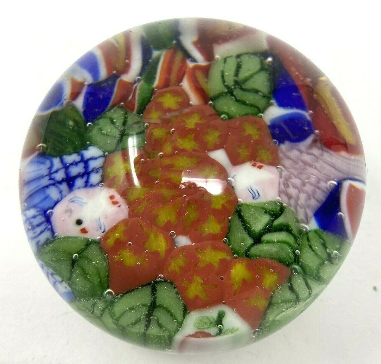 Millefiori 7 oz Studio Art Glass Paperweight Multicolored Vibrant Floral Pattern