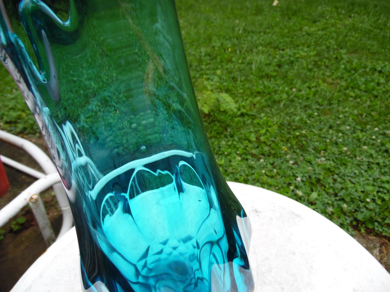 Vintage LE Smith Dominion Blue???? Pedestal Swung Viking Glass Vase Pedals 20.5”