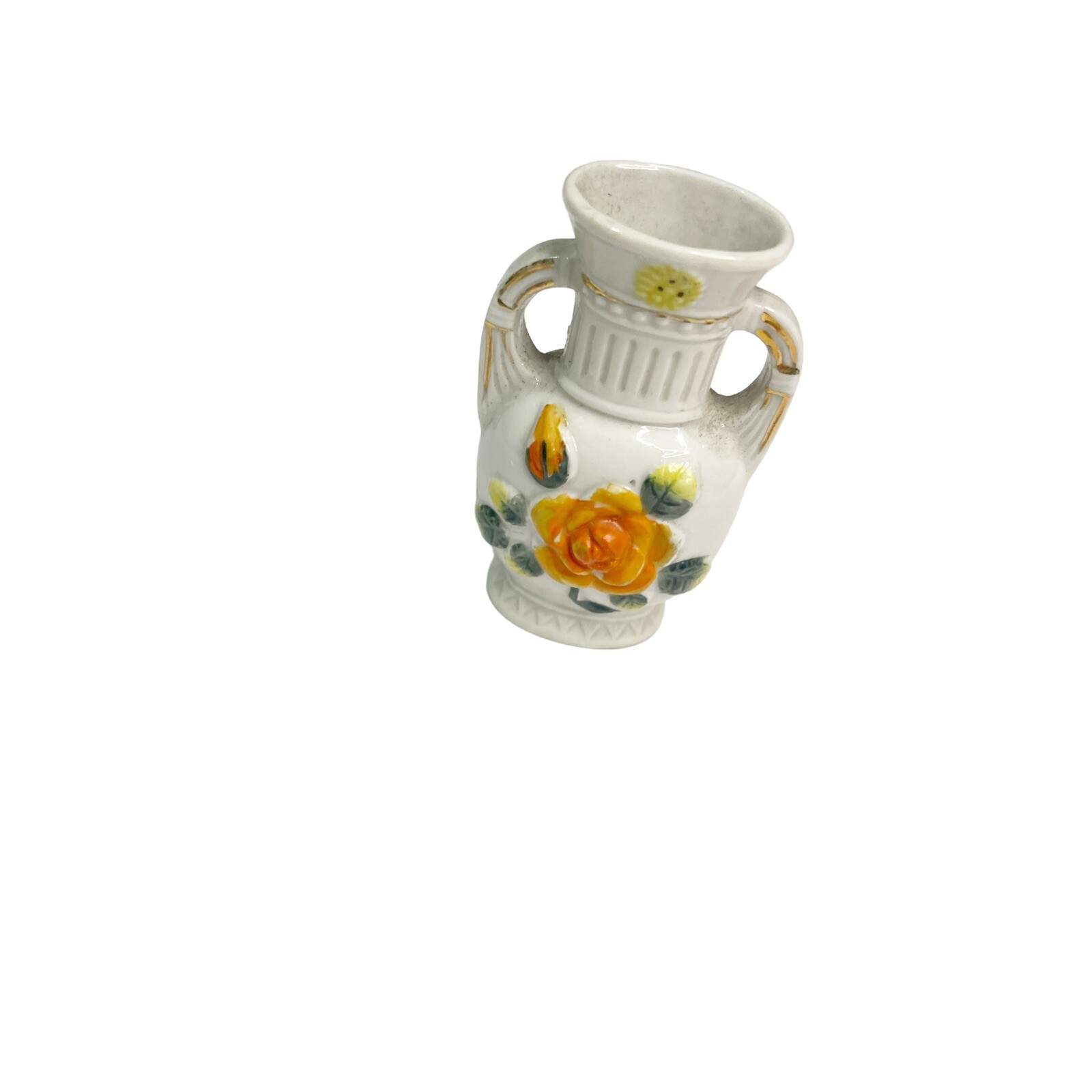 Vintage Mini White & Orange Floral Double Handled Bud Norleans made Japan
