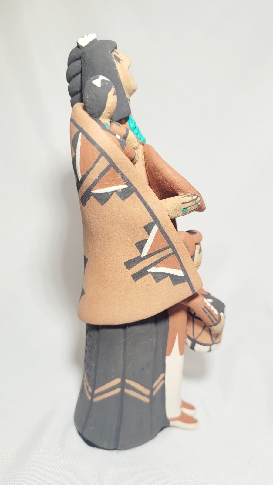 Native American Handcrafted Story Teller With 2 Children Clay Pottery Doll