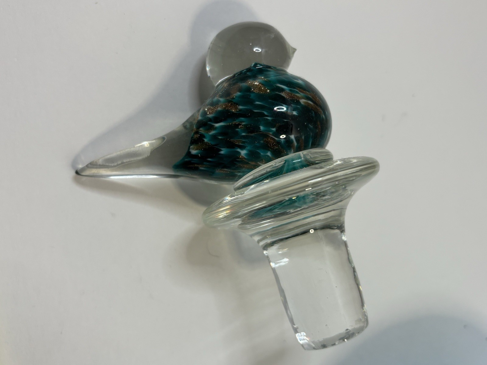 Dale Tiffany Hand Blown Art Glass Decanter Vase With Bird Stopper 9.5” Tall Rare