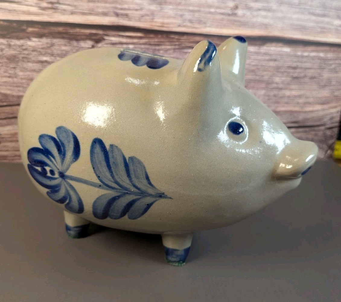 Vintage Beaumont Brothers Pottery Folk Stoneware Piggy Bank 7 x 5 1/4 x 4 1/4″