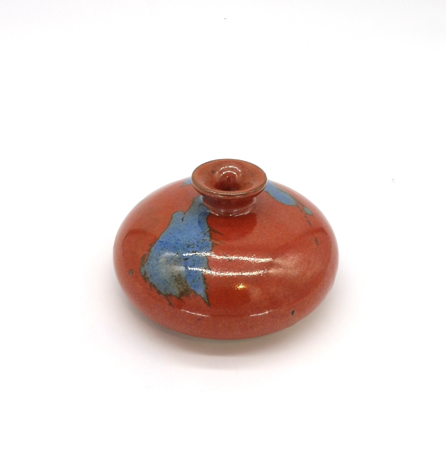 Red & Blue Glazed Studio Art Pottery Vase Signed by Artist RA