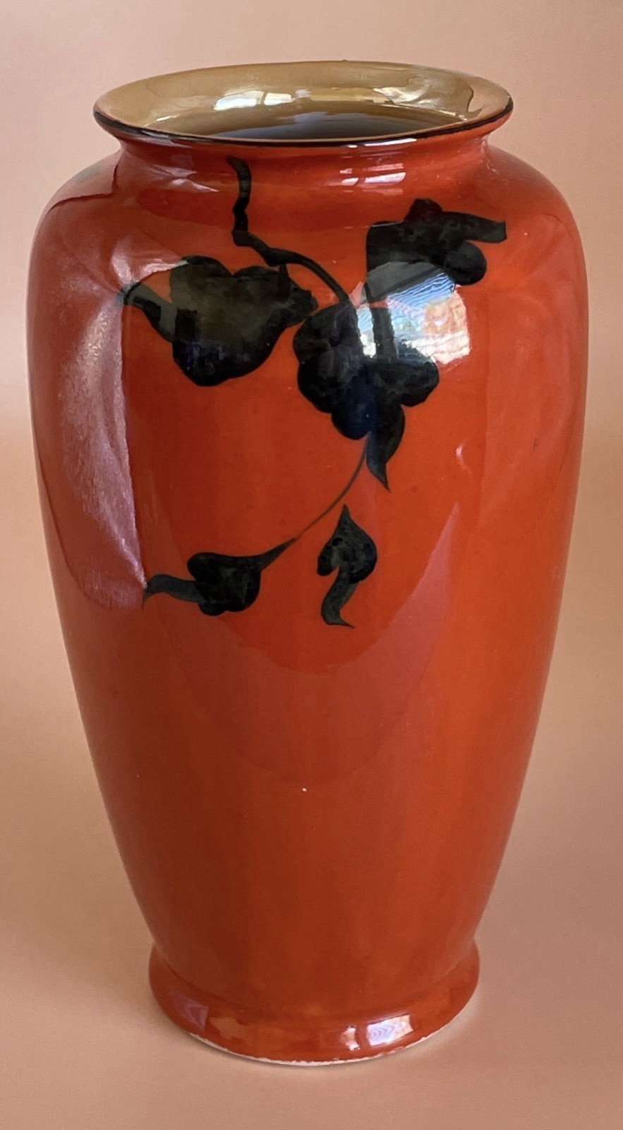 Red Letter Japan Orange Vase Blue and Yellow Flowers