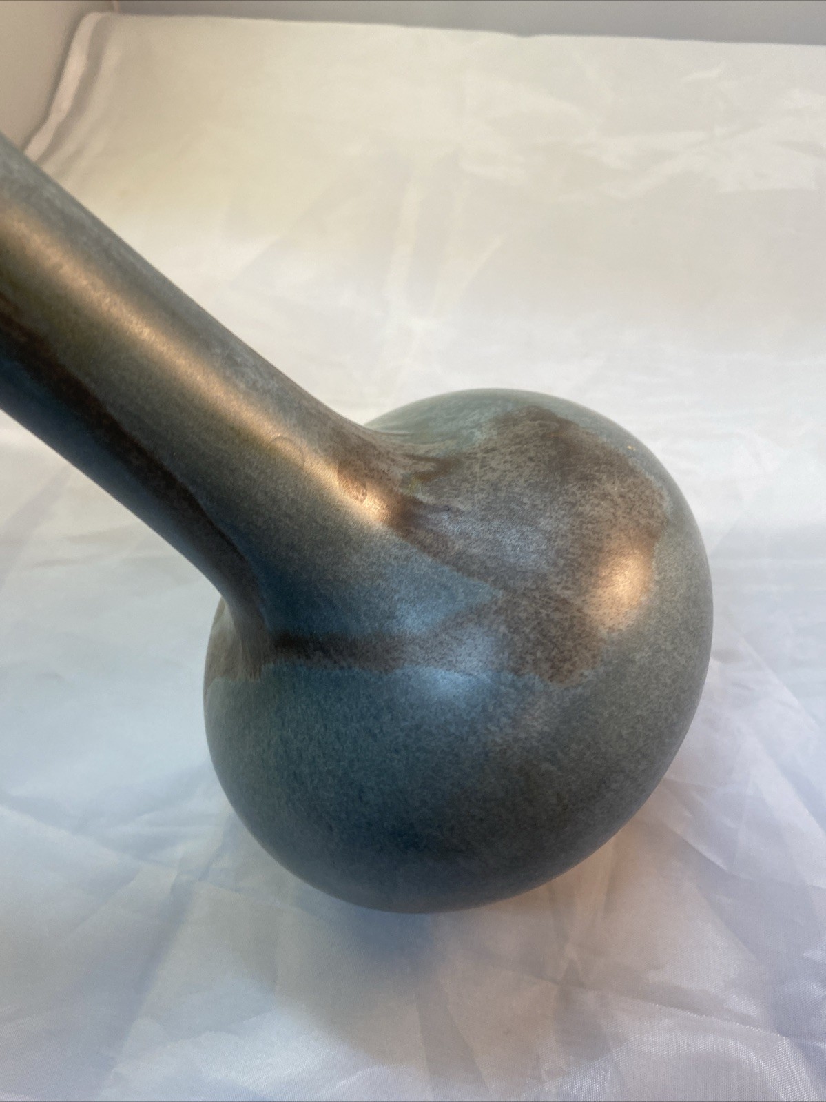 Vntg Blue Brown Blue Mountain Pottery Bud Vase Canada 11” Tall Drip BMP Canada