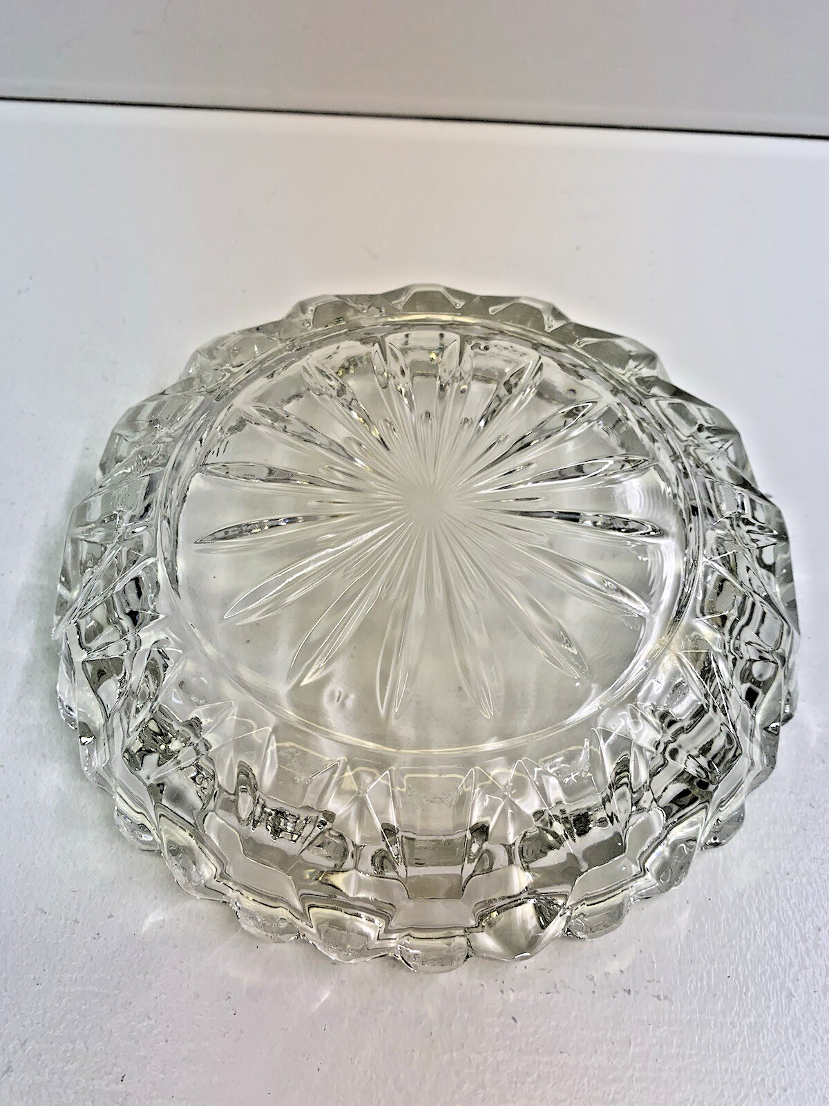 Vintage Round Clear Cut Glass Cigarette Cigar Ashtray