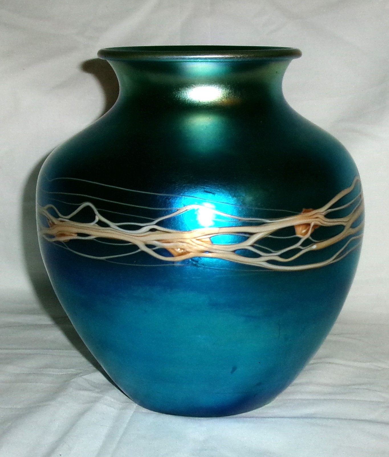 “BEST!!” ANTIQUE ART DECO BLUE & WHITE STEUBEN AURENE # 6299 GLASS FLOWER VASE