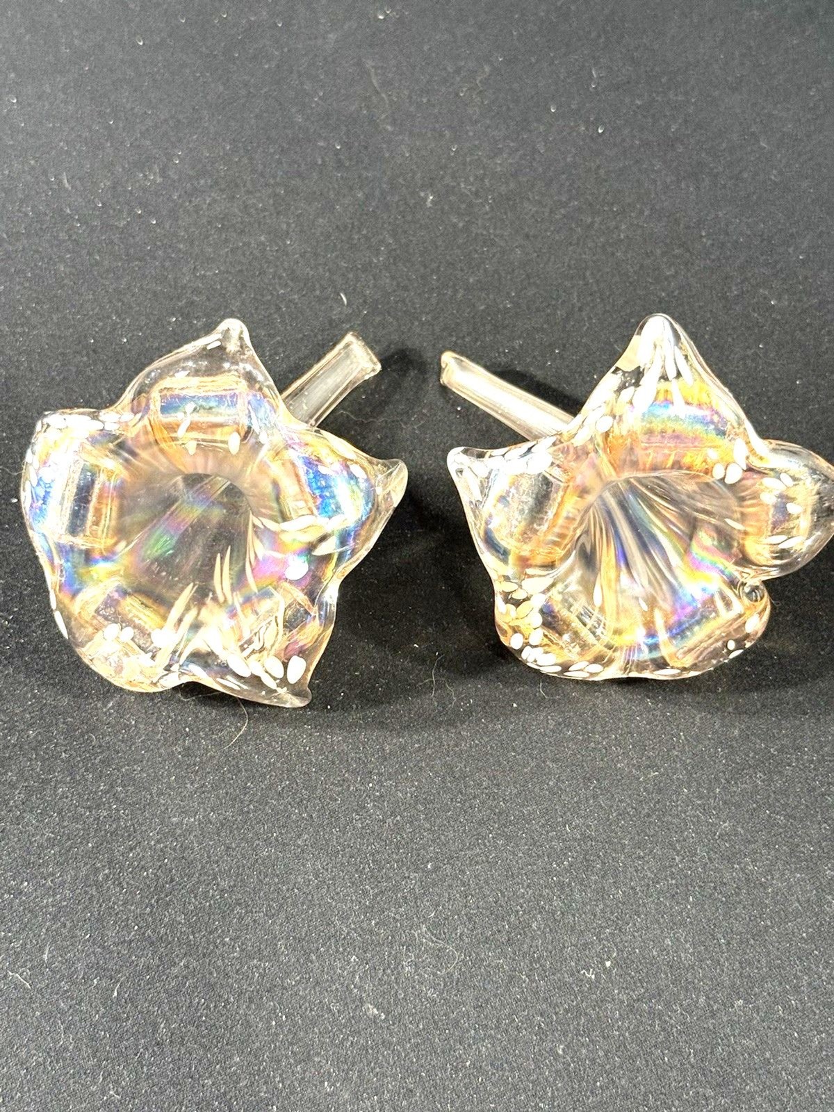 Vintage Langsam-Billig Handcrafted Blown Glass Blush Iridescent Crystal Lily (2)