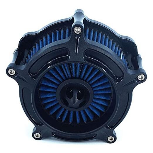 Motorcycle Turbine Air Cleaner Intake Filter Cnc Cut Kit Black for Harley Blue