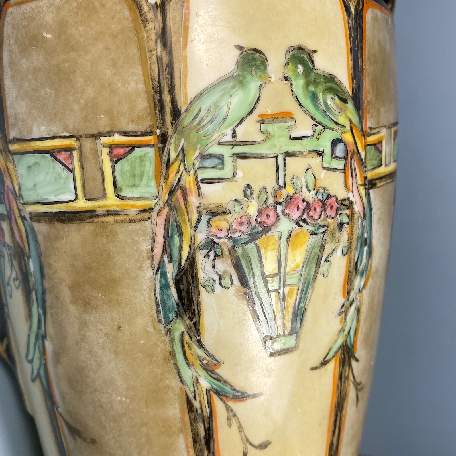 Antique Porzellanfabrik Wehinger Czechoslovakia Birds & Branches Vase ~ Signed