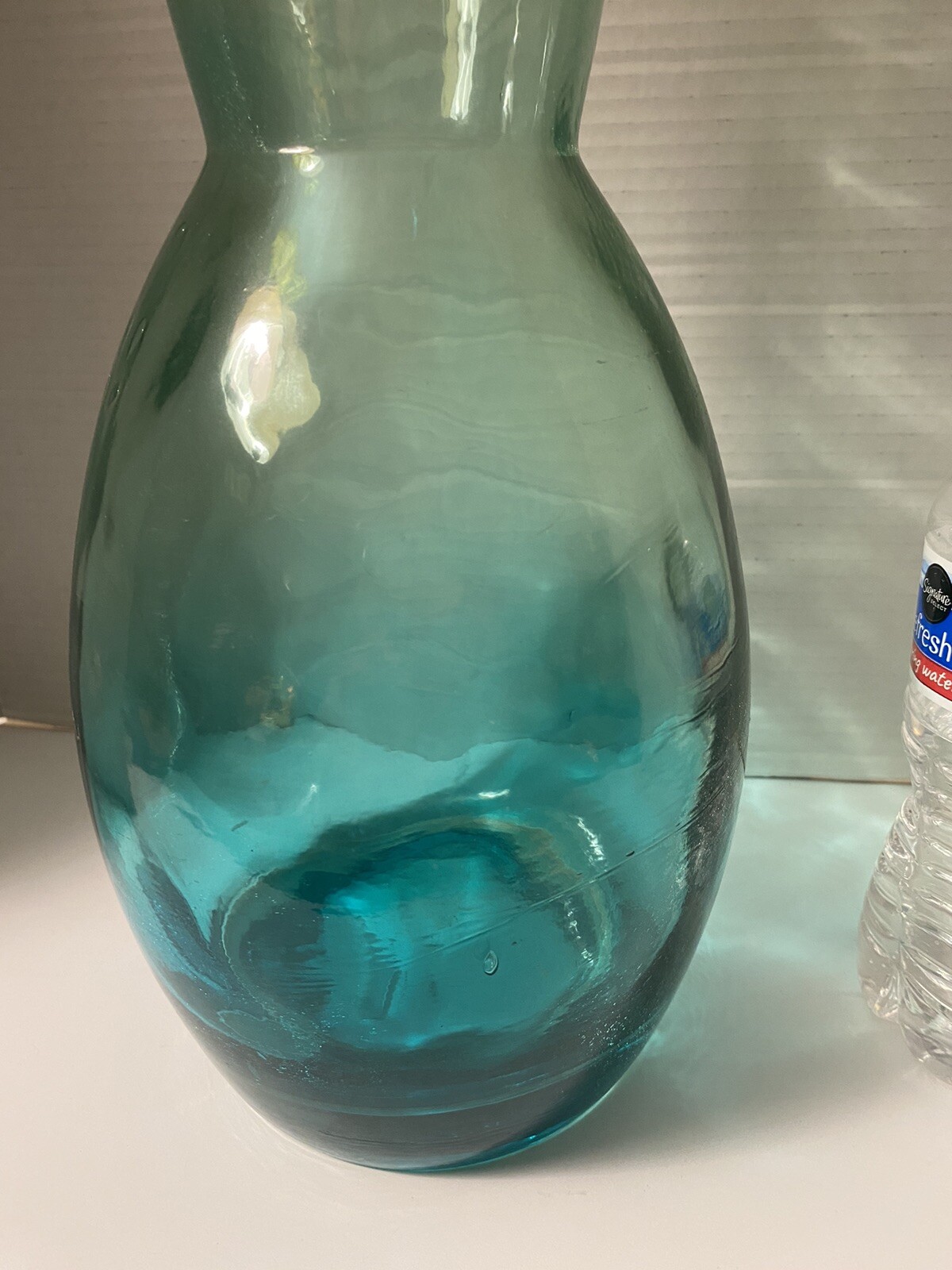 Vintage Green Glass Decanter Bottle with Round Cork Stopper Made In Spain 22.5”T