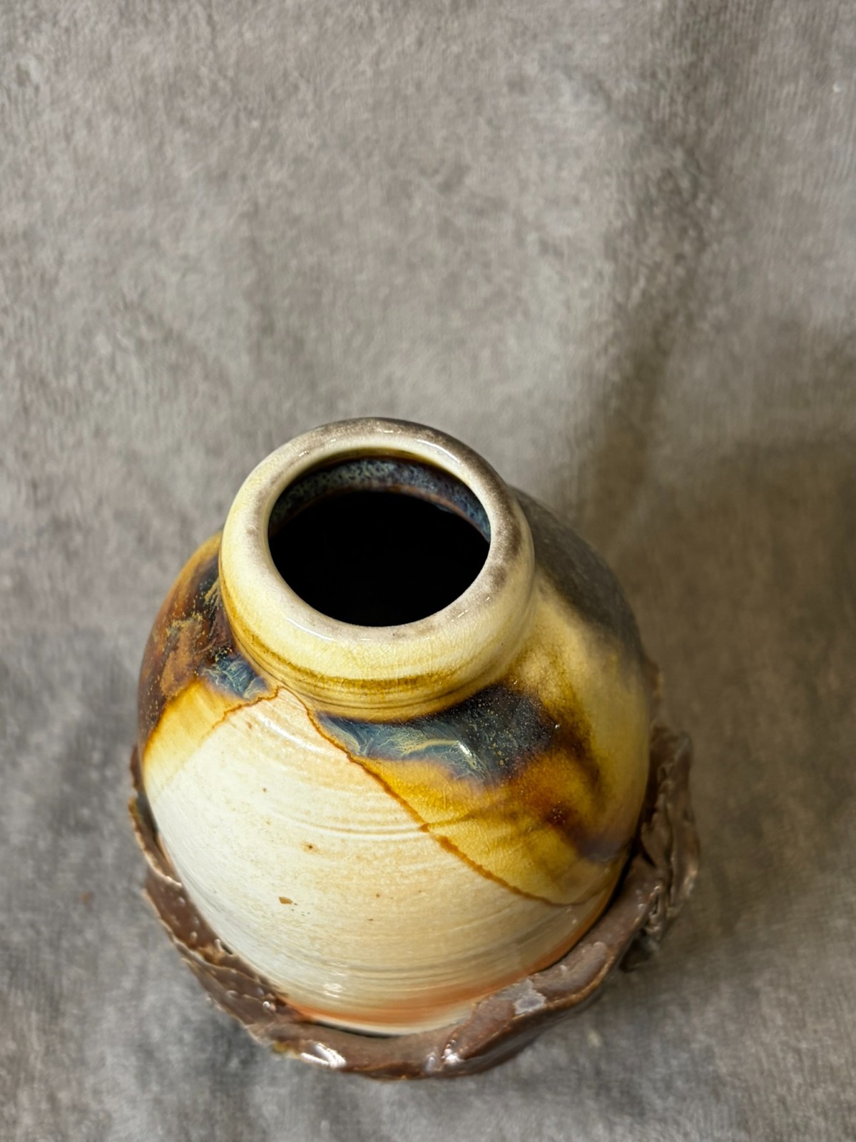 Studio Art Pottery Vase Signed Hand Thrown Drip Glaze Modern Rustic 7.25″