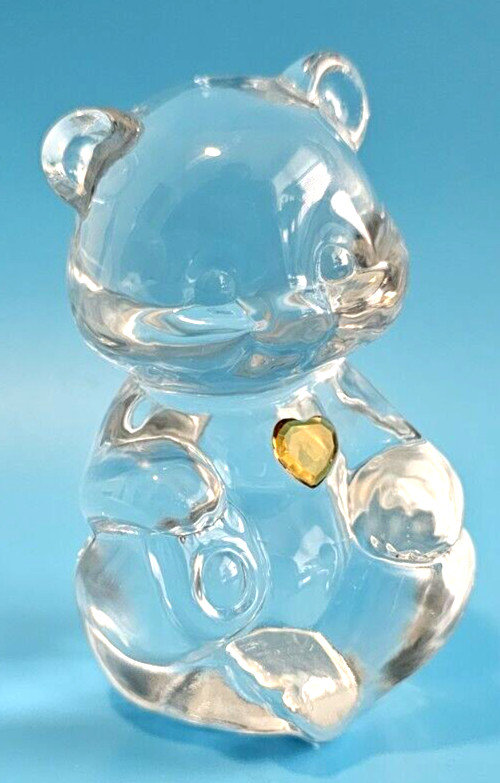 Vintage Fenton Art Glass Birthday Teddy Bear April Birthstone 3.5″tall