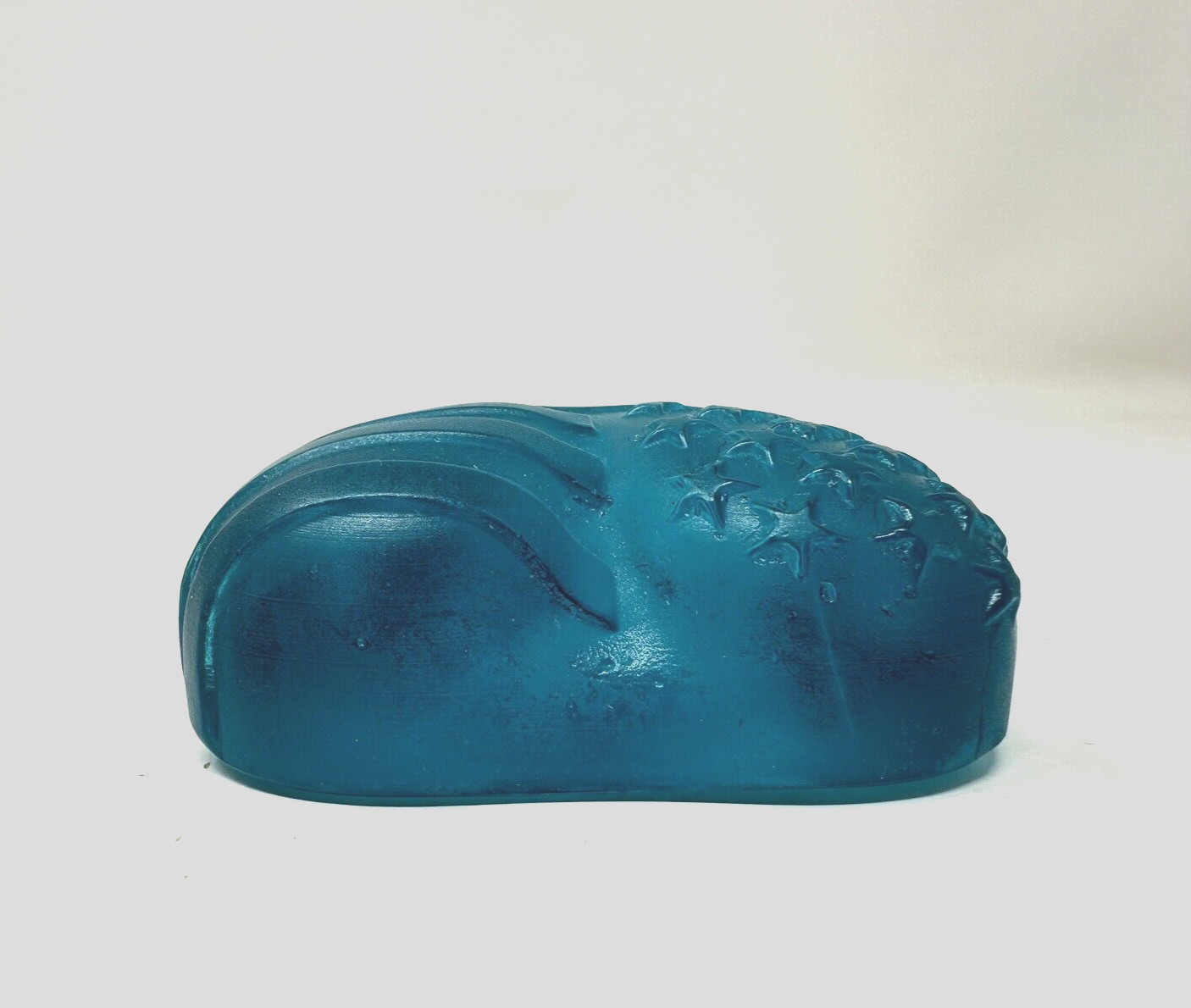 Robin Lehman Cast Art Glass Aqua Patriotic Heart Paperweight 3″ Stars & Stripes