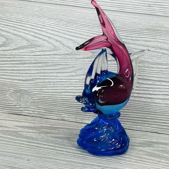 Murano Venetian red and blue blown glass jumping fish decoration figurine statue