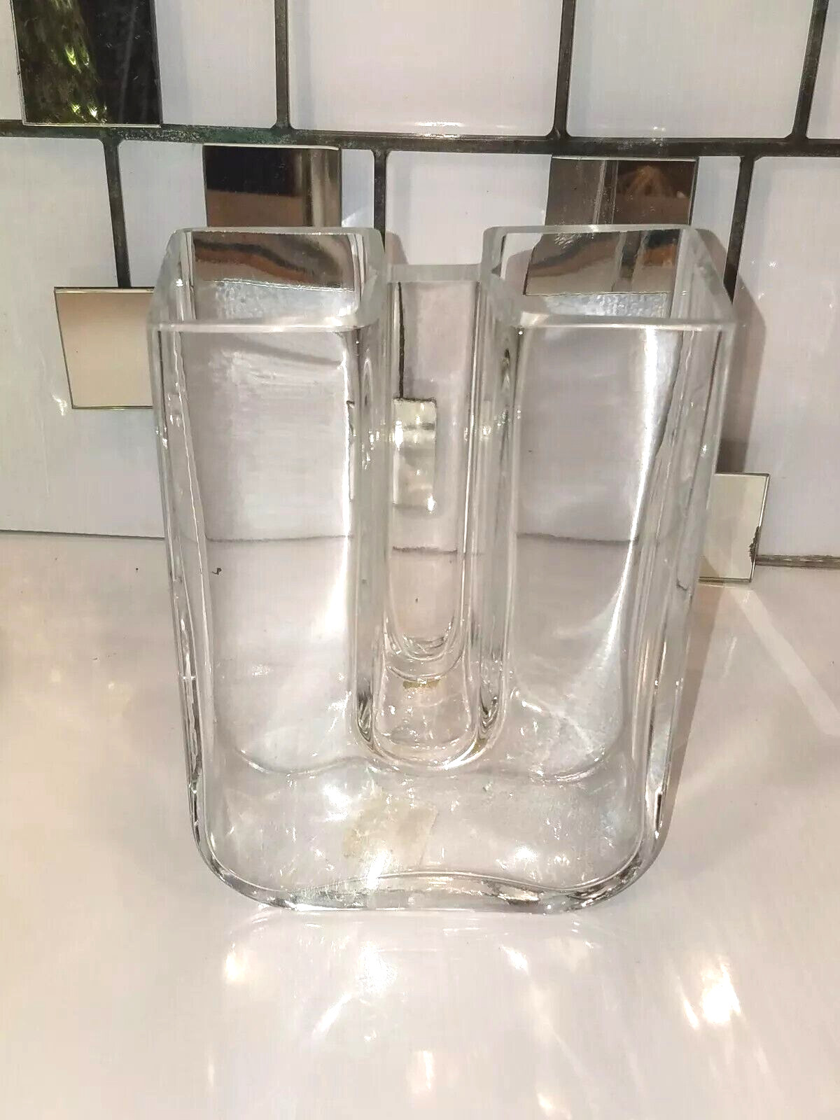 Kosta Boda Sweden Crystal Clear Double Sided Flower Vase Unity Shape w/Tag