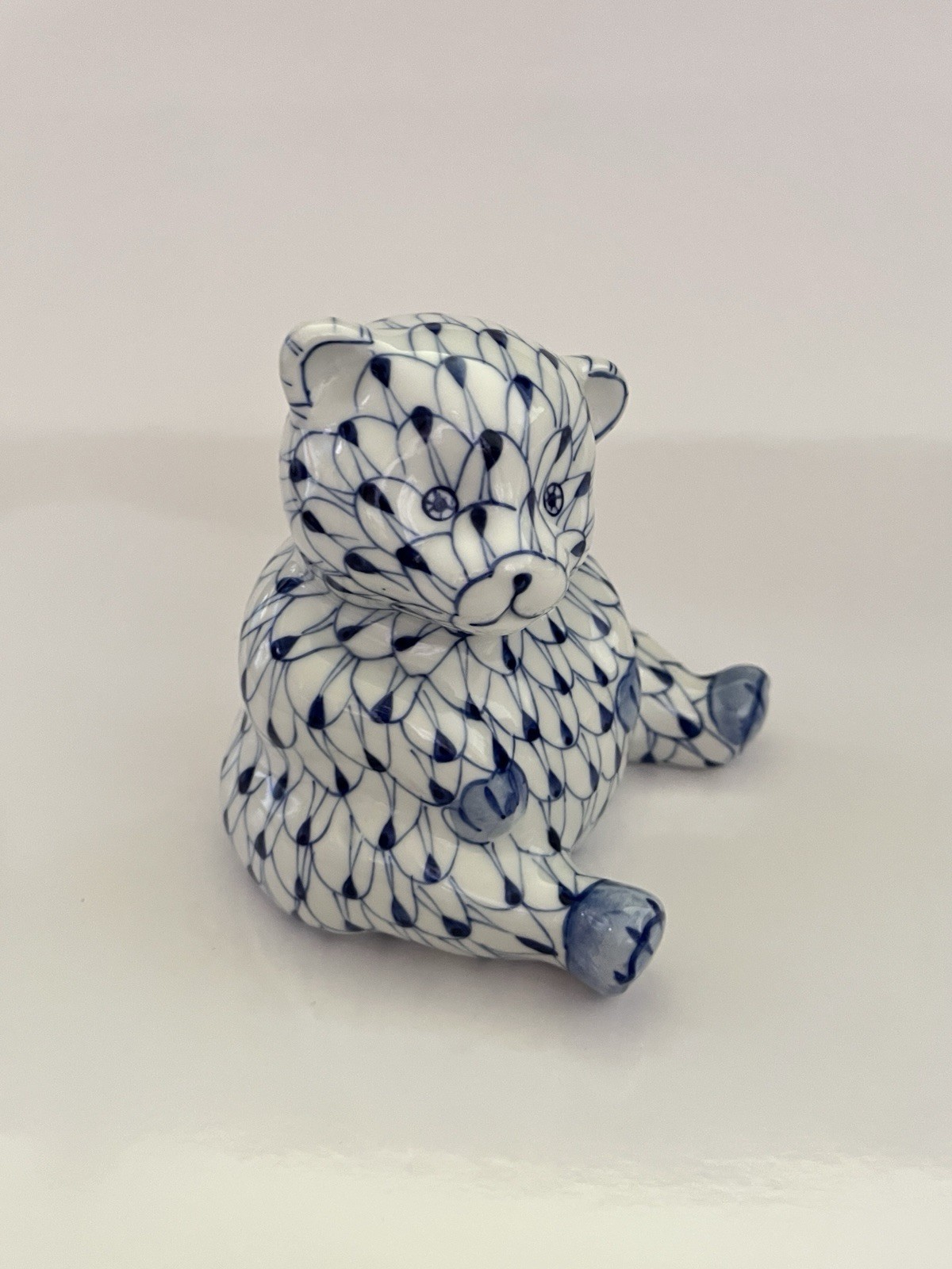 Andrea by Sadek Bear Figurine Blue White Fishnet Decor