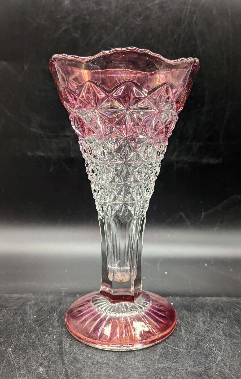 Vintage U.S. Glass Tiffin Williams Vase Stained Cranberry 8.25″ Diamondpoint