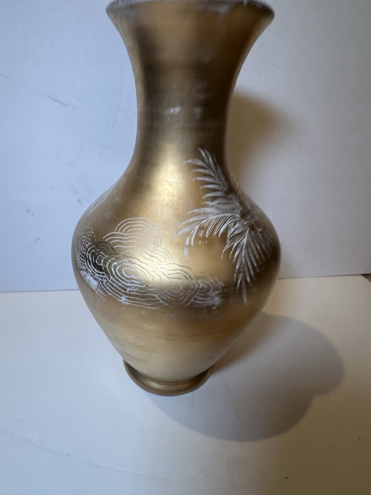 Art Pottery Vase,Gold Finish With Palm Tree Motif Likely Lasa 12” Tall Vintage!!