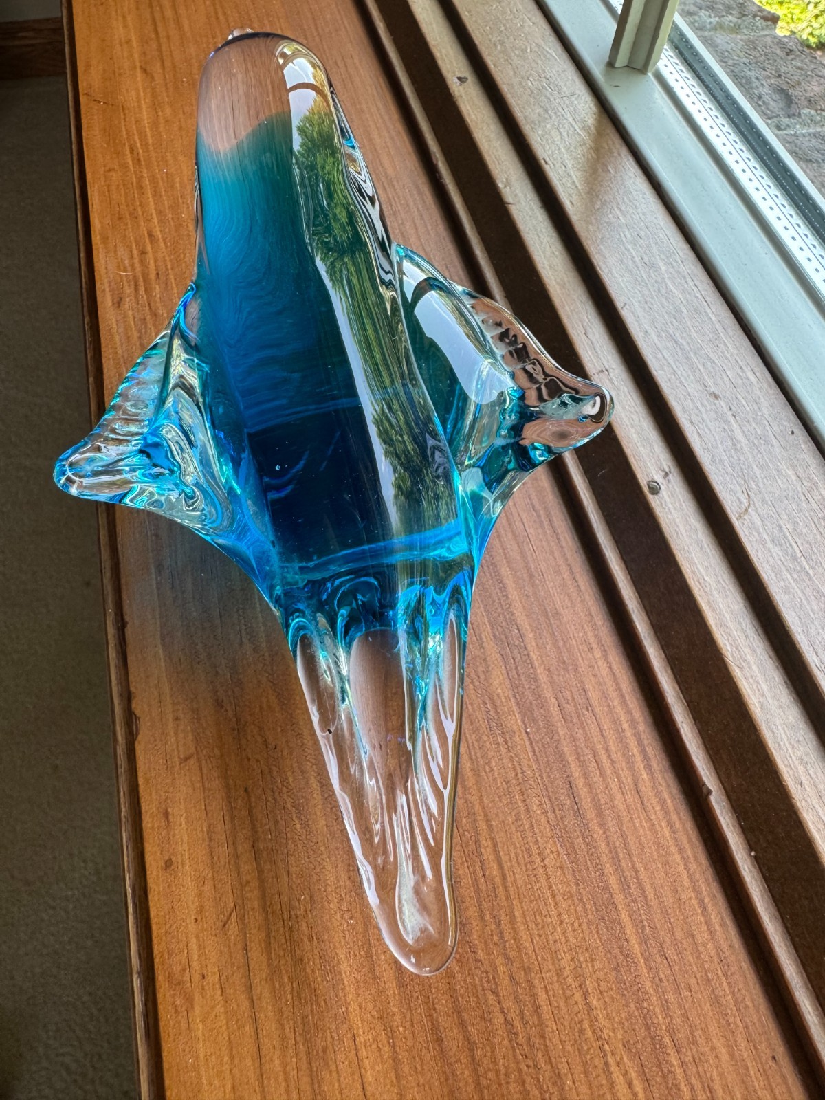 Vintage Hand-Blown Blue Cased Art Glass Bird Figurine/Paperweight, Unsigned