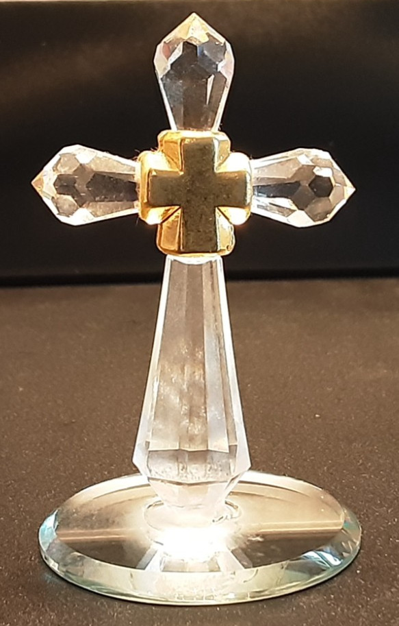Decorative Crystal Cross 2.5 in on Mirror with Gold Colored Center