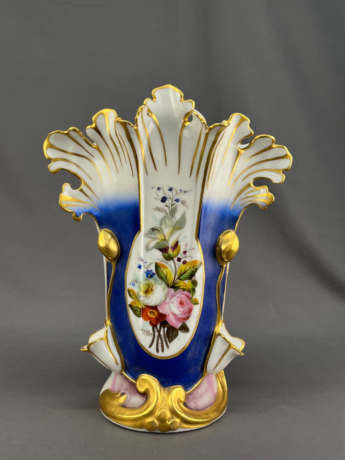 19th c. Old Paris Porcelain Hand-Painted Floral 12 1/2″ Spill Vase