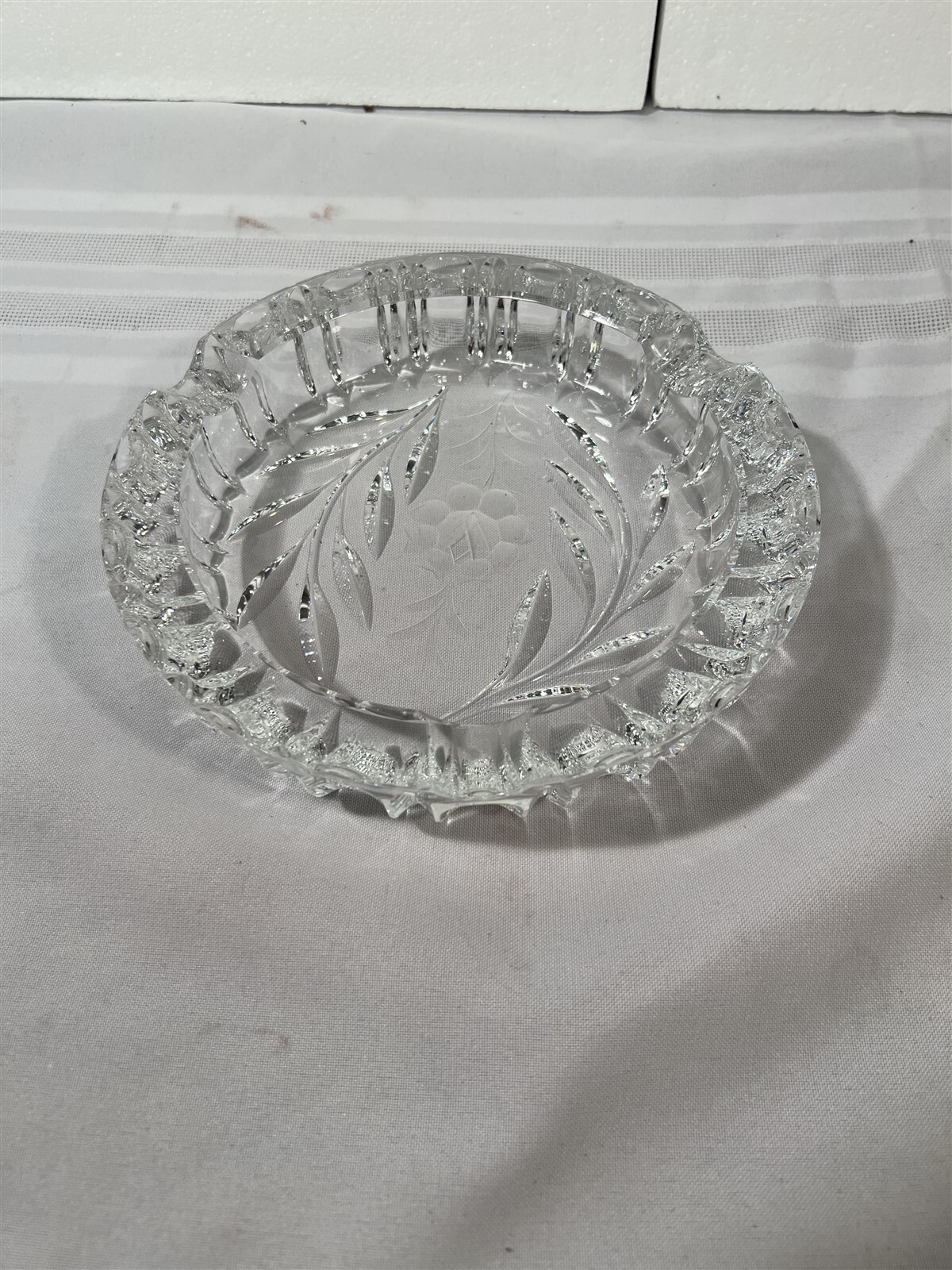 Large Cut Crystal Ashtray Mid Century 7-3/4″ in Diameter