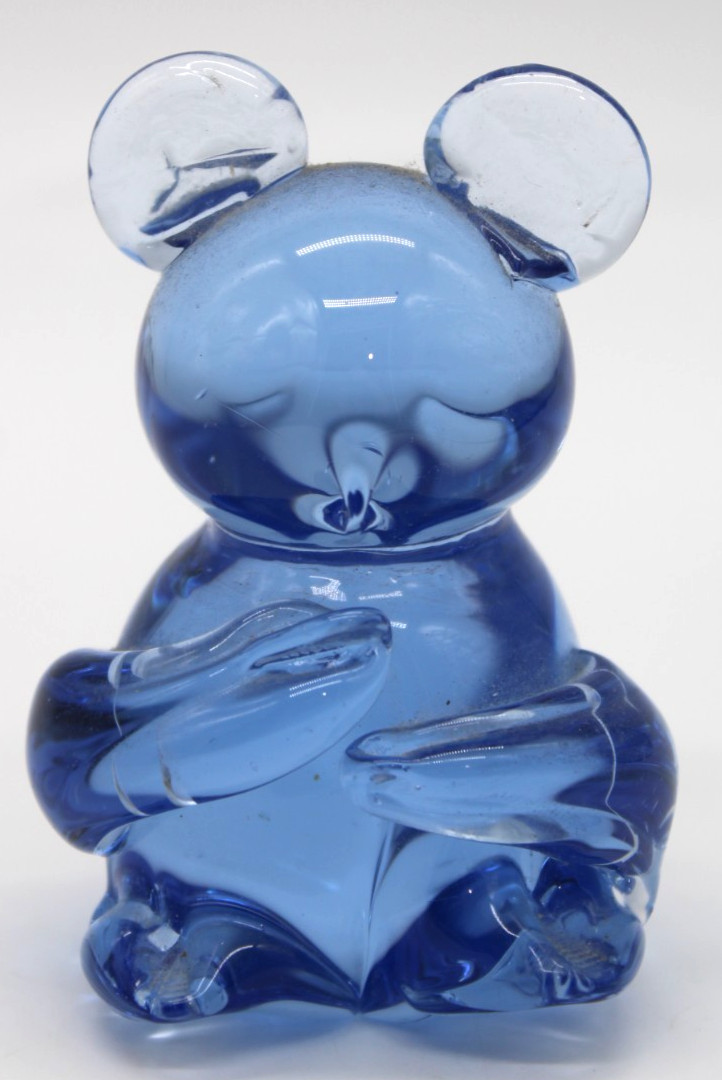 Blue Glass Koala Figurine, Art Glass 3″ U.S. Commemorative Fine Art Gallery Mini